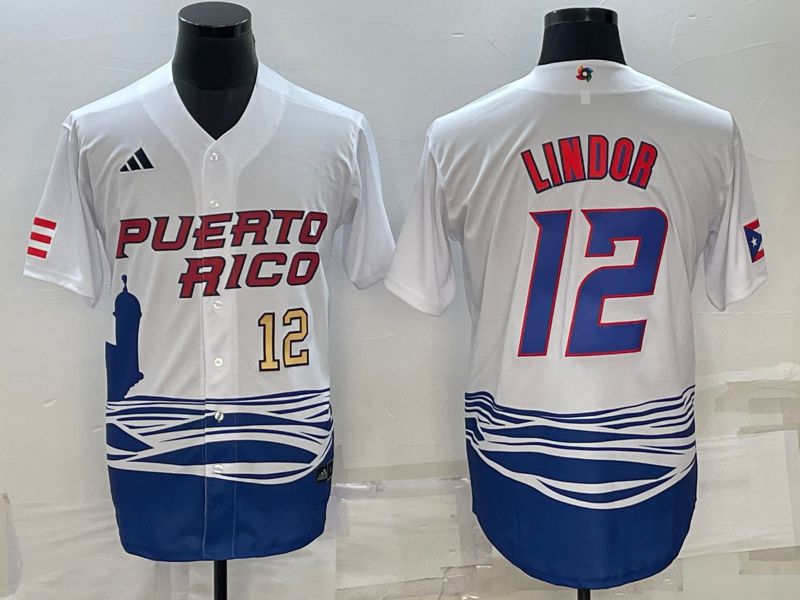 Men 2023 World Cub #12 Lindor White MLB Jersey2->more jerseys->MLB Jersey